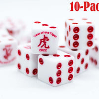 10-Pack Year of the Tiger Opaque White w/Red 16mm d6 Dice on the '1' side