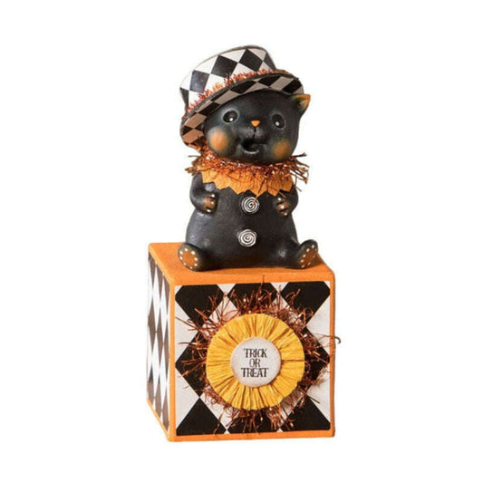 Top Hat Kitty on Block – Hand-Painted Resin Cat Halloween Collectible & Decor