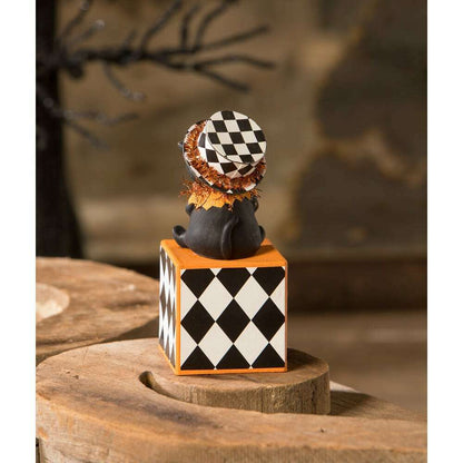 Top Hat Kitty on Block – Hand-Painted Resin Cat Halloween Collectible & Decor