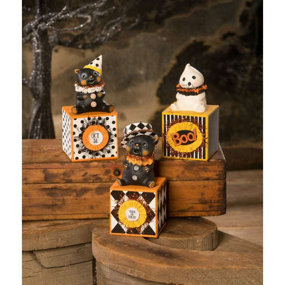 Top Hat Kitty on Block – Hand-Painted Resin Cat Halloween Collectible & Decor