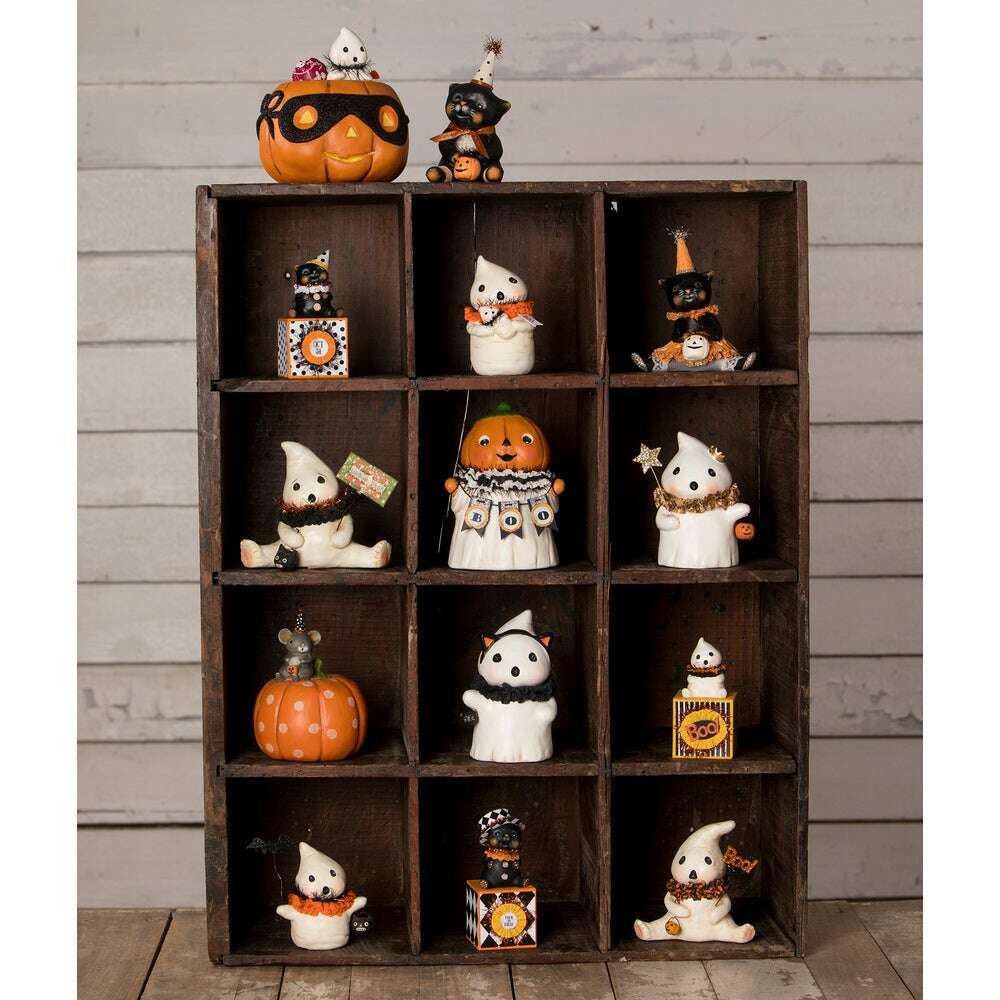 Top Hat Kitty on Block – Hand-Painted Resin Cat Halloween Collectible & Decor