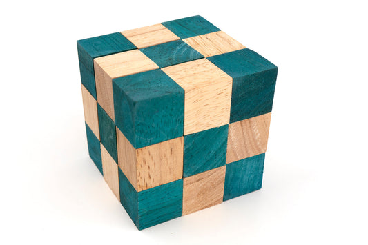 Turquoise Snake Cube Puzzle – 27 Wooden Cubes, 3×3×3 Brain Teaser, Two Sizes