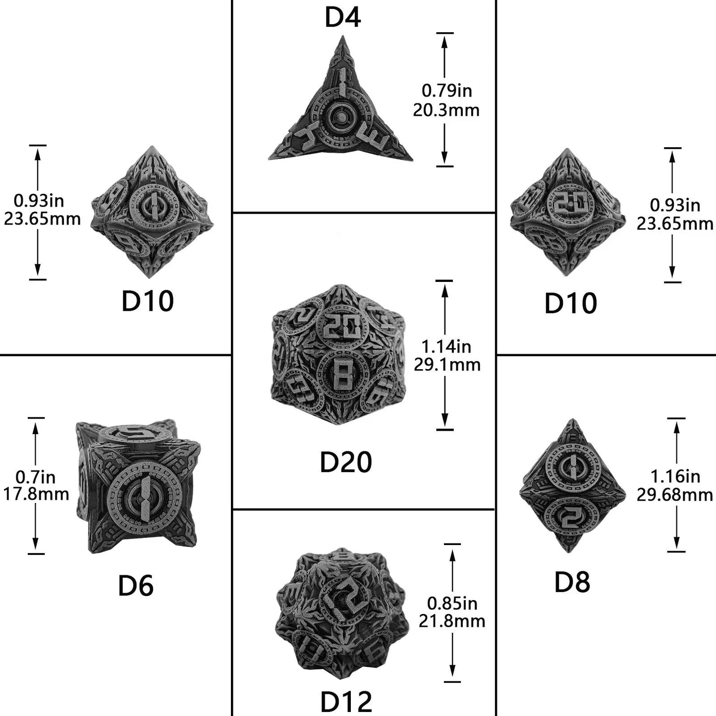 UFO mechanical style metal dice set with blood stains