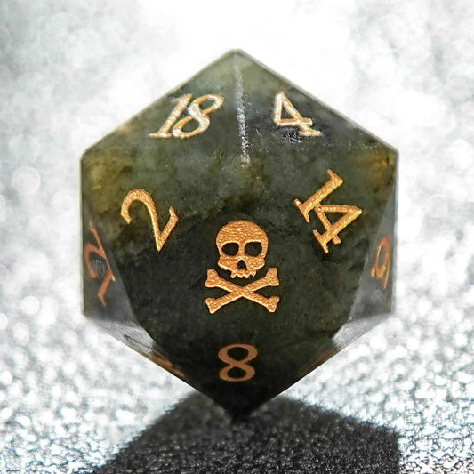 Undead Race Labradorite Gemstone DND Dice Set — Natural Feldspar 7-Piece TTRPG Dice
