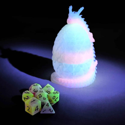 Unique 3D Printed Dragon Egg Acrylic Dice Set - DND Desktop Essentials