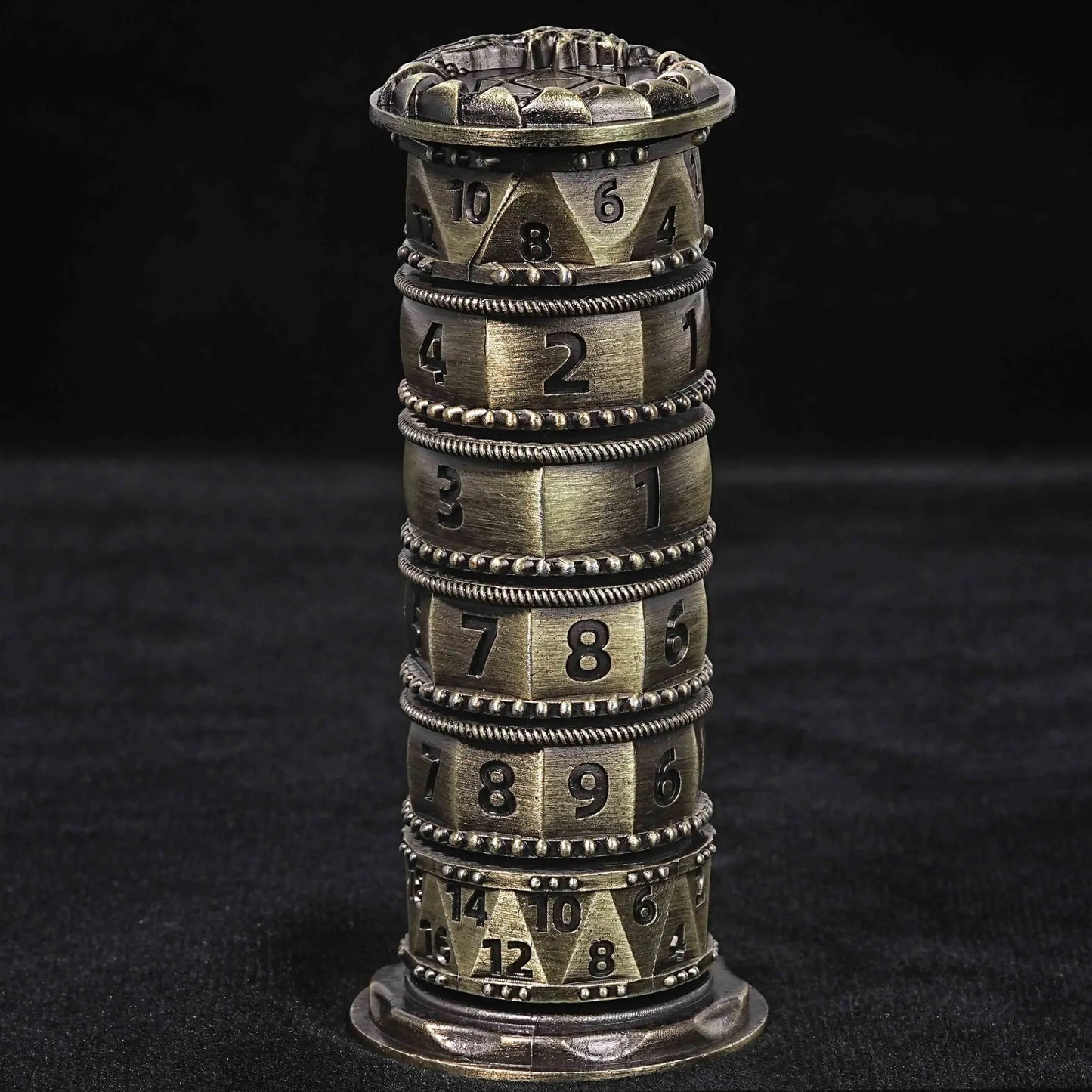 Unique dice tower spinner: black cylinder multi-layer rotating metal dnd dice + red numbers