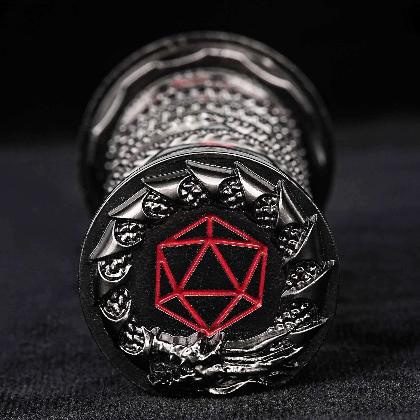Unique dice tower spinner: black cylinder multi-layer rotating metal dnd dice + red numbers