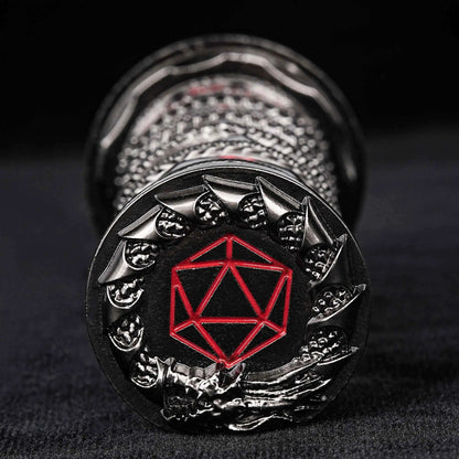 Unique dice tower spinner: black cylinder multi-layer rotating metal dnd dice + red numbers
