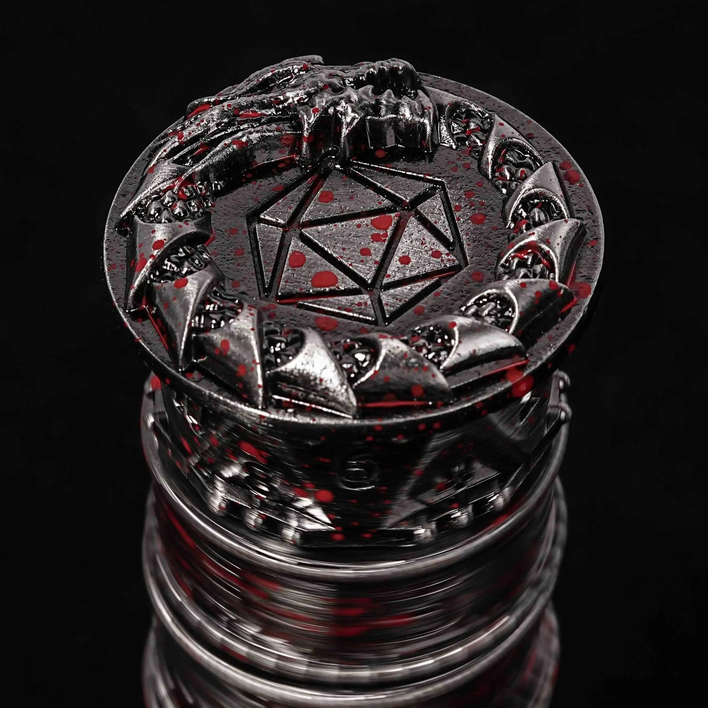 Unique dice tower spinner: black cylinder multi-layer rotating metal dnd dice + red numbers