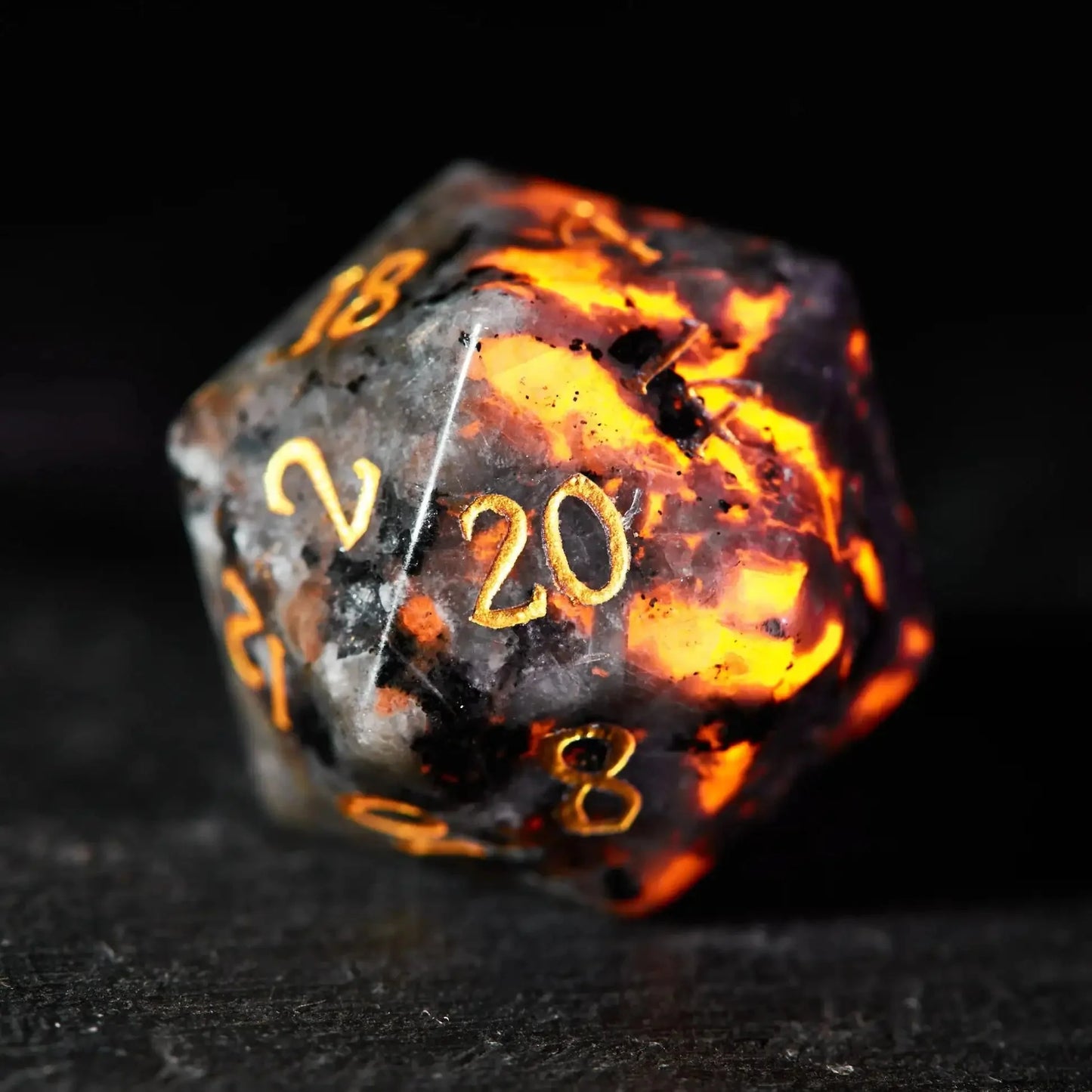 Unique Flame Stone Dice: The color of volcanic lava DND Gemstone Dice Set