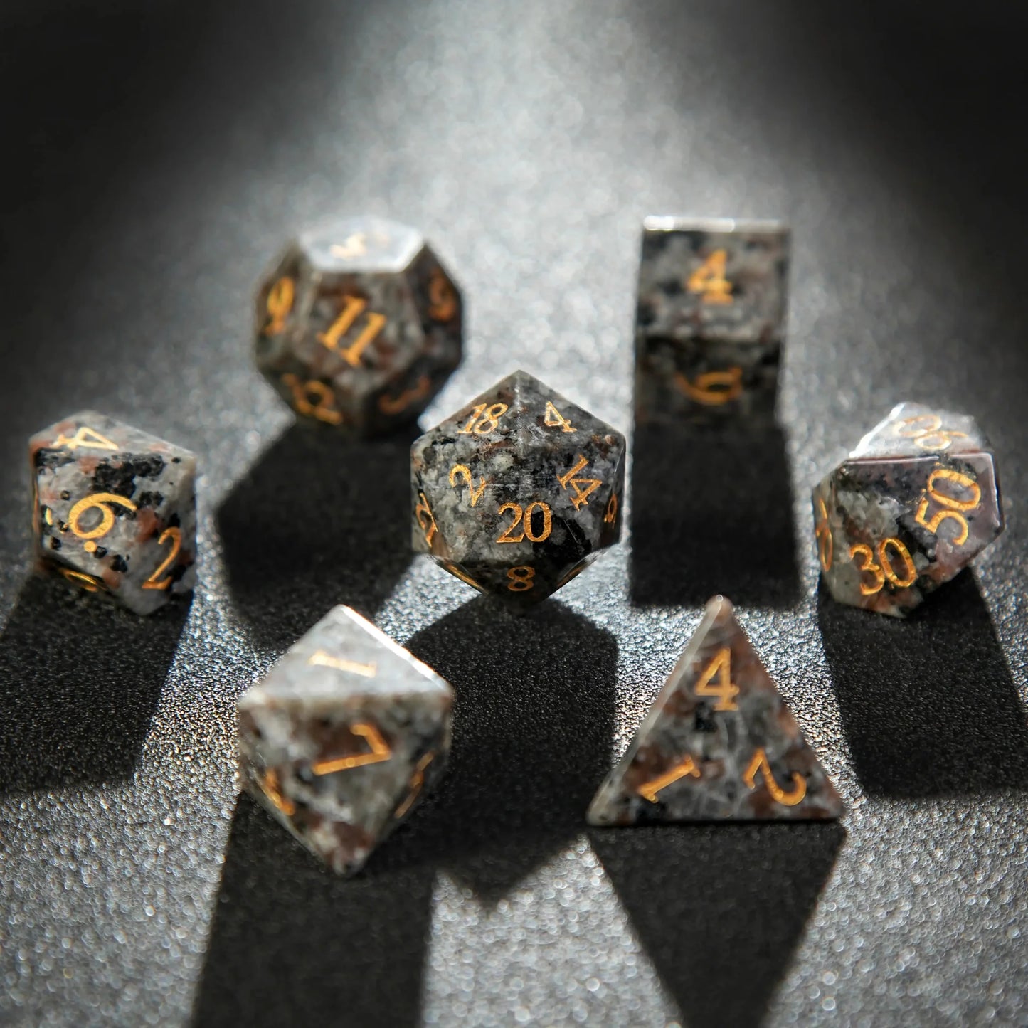 Unique Flame Stone Dice: The color of volcanic lava DND Gemstone Dice Set
