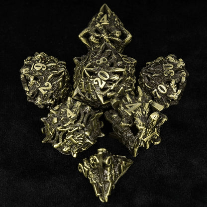Unusual dragon head bronze hollow metal irregular dnd dice set