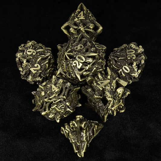Unusual dragon head bronze hollow metal irregular dnd dice set