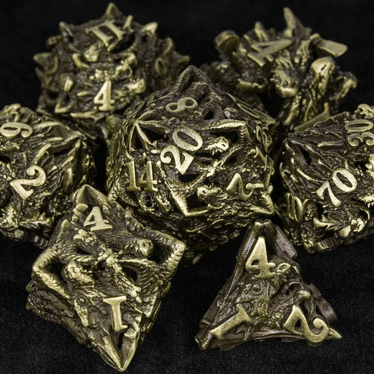 Unusual dragon head bronze hollow metal irregular dnd dice set