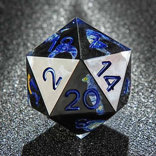 Van Gogh Dark Blue Resin DND Dice Set + Blue Font