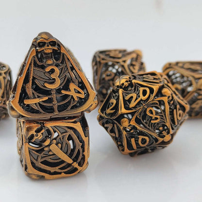Vintage Brass Skull Metal Hollow DND Dice Set