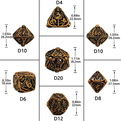Vintage Brass Skull Metal Hollow DND Dice Set