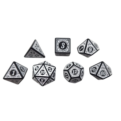 White and Black Decorative Dice Set — 7-Piece Polyhedral DND Dice