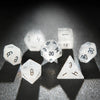 White crystal Black lettered gem D&D dice set