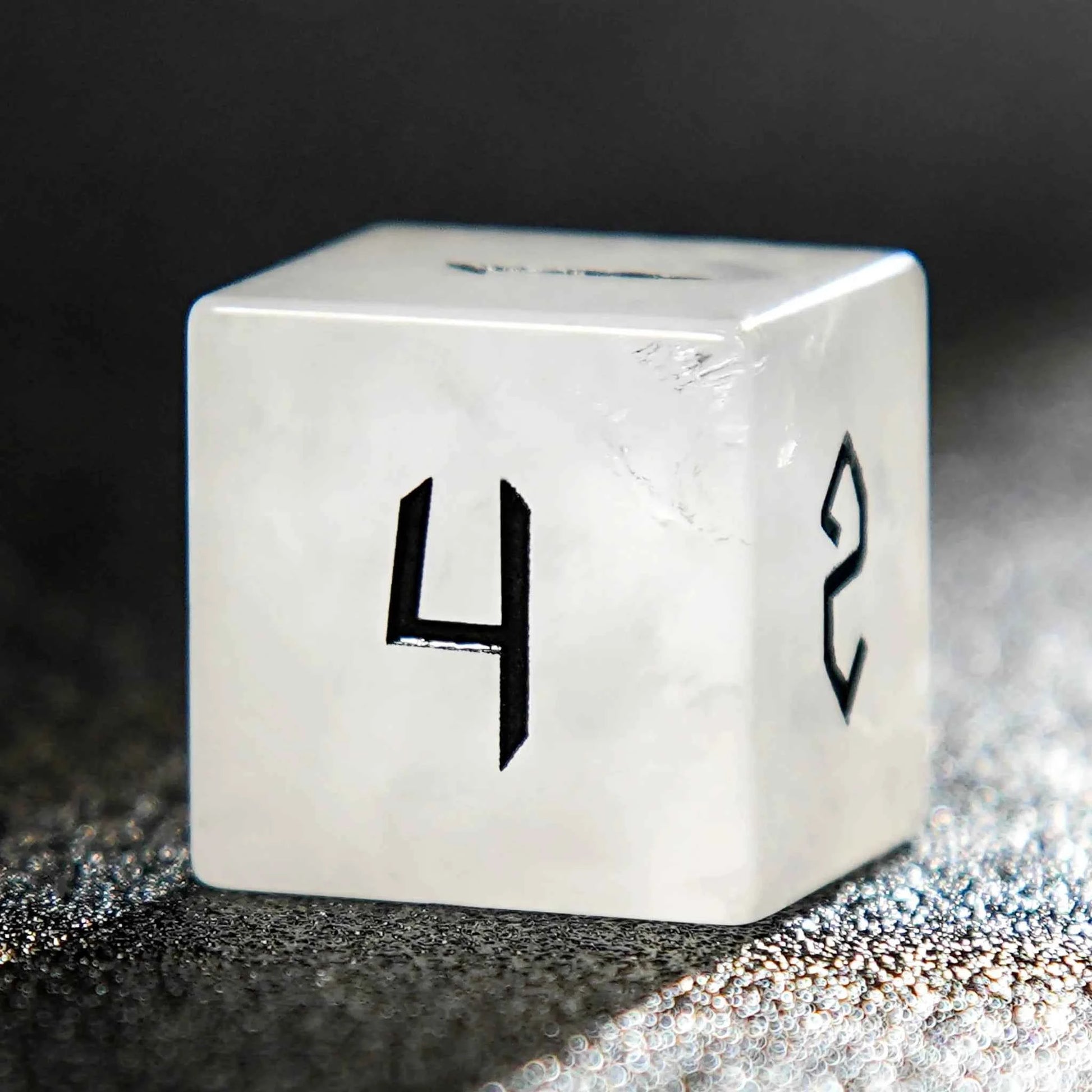 White crystal Black lettered gem D&D dice set