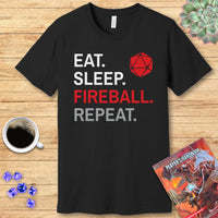 Wizard Class T-Shirt – 'Eat, Sleep, Fireball, Repeat'