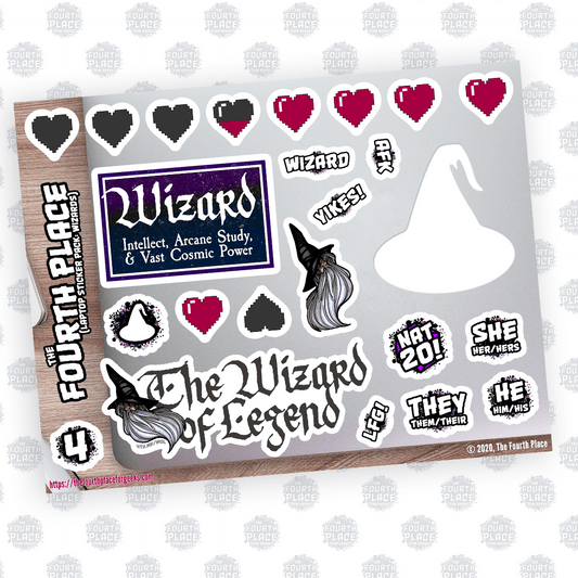 Wizard Laptop Stickers - Fantasy Magic, Pixel Hearts and Gaming Designs