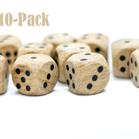 10-Pack Wooden 16mm d6 Dice w/ Black Dots Rounded Corners - Wood Dice