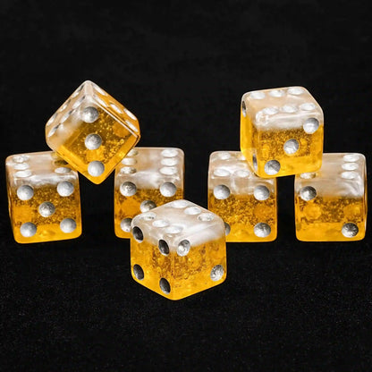 Yellow beer resin silver dots 7xD6 dice set