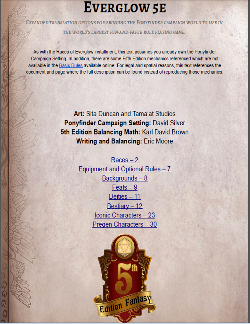 Ponyfinder - 5th Edition Gods, Feats, and Expanded Races