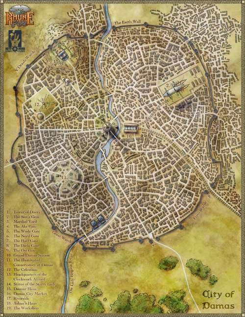 Damas – The Clockwork City | High-Resolution Fantasy City Map PDF