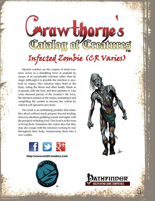 Crawthorne's Catalog of Creatures Infected Zombie for Pathfinder