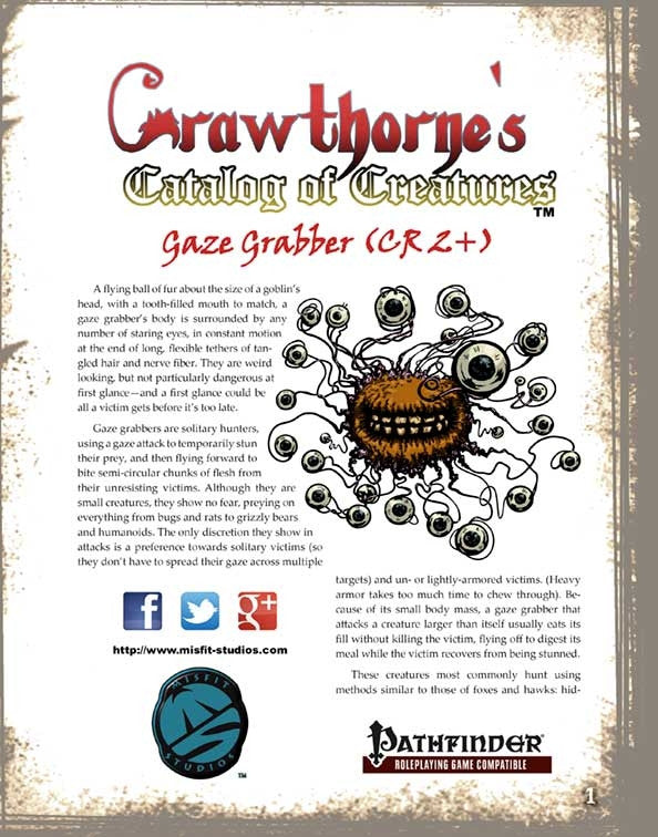 Pathfinder　RPG　Crawthorne's　Creatures:　Catalog　Open　the　Gaze　of　Grabber　for　–　Gaming　Store
