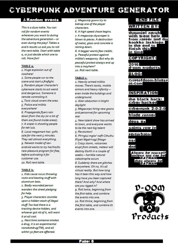 Cyberpunk Adventure Generator
