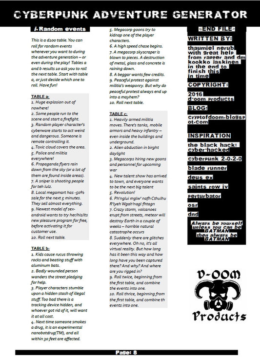 Cyberpunk Adventure Generator