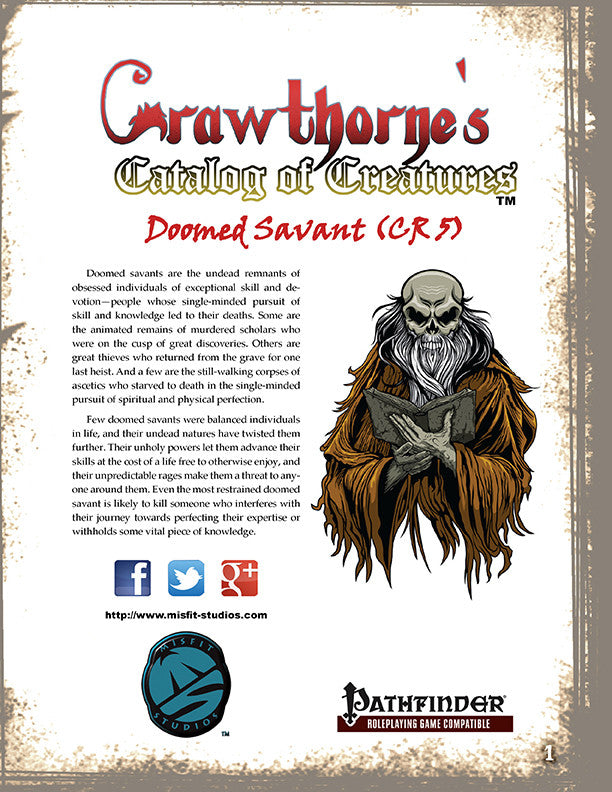 Crawthorne's Catalog of Creatures: Doomed Savant