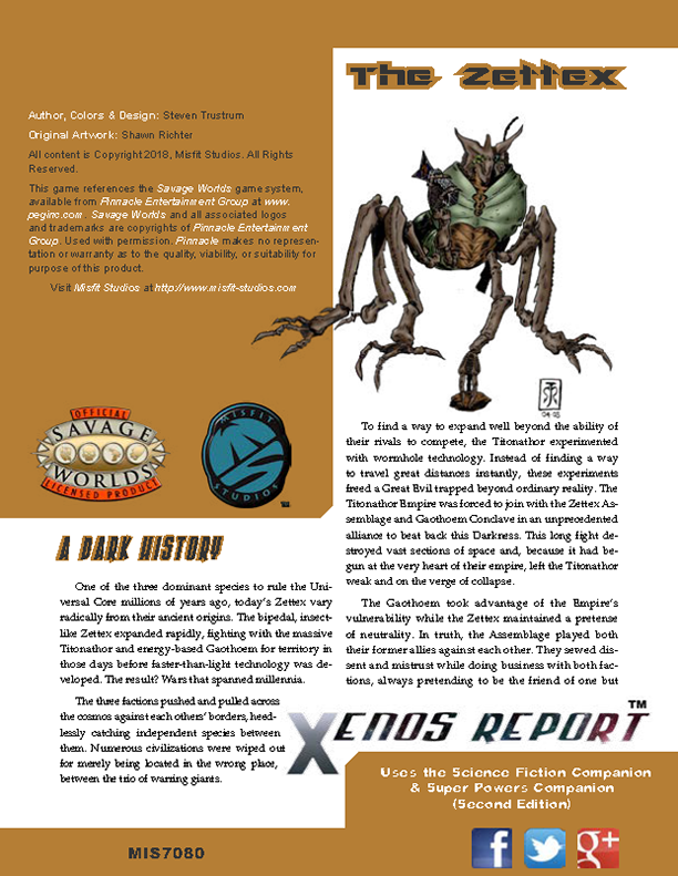 Xenos Report: The Zettex for the Savage Worlds RPG – Open Gaming Store