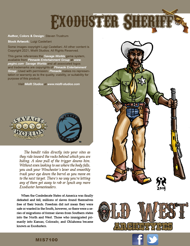 Old West Archetypes: Exoduster Sheriff for Savage Worlds – Open