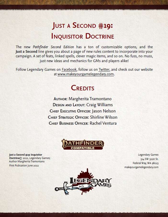 Just a Second #19: Inquisitor Doctrine (PF2)