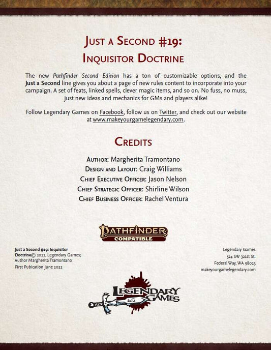 Just a Second #19: Inquisitor Doctrine (PF2)