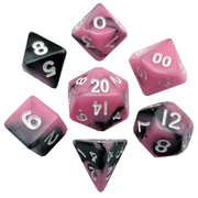 Pink/Black Mini-dice with White Numbers 10mm Mini Poly Dice Set 7-pc