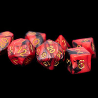 Black and Red Marble /Gold Numbers Resin Poly Dice 7-pc Set