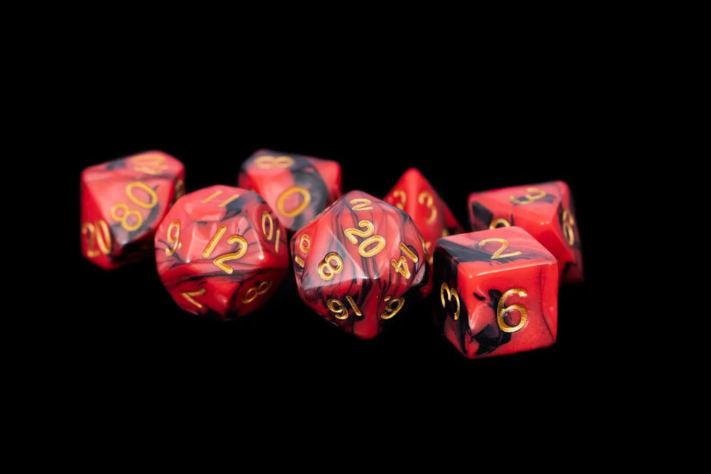 Black and Red Marble /Gold Numbers Resin Poly Dice 7-pc Set