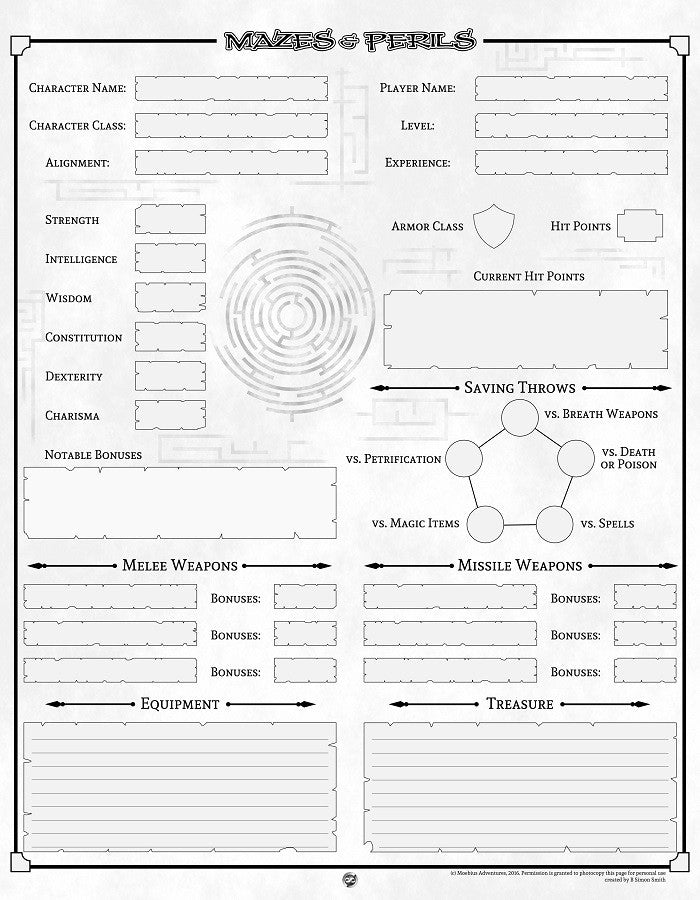 Mazes & Perils: Character Sheet