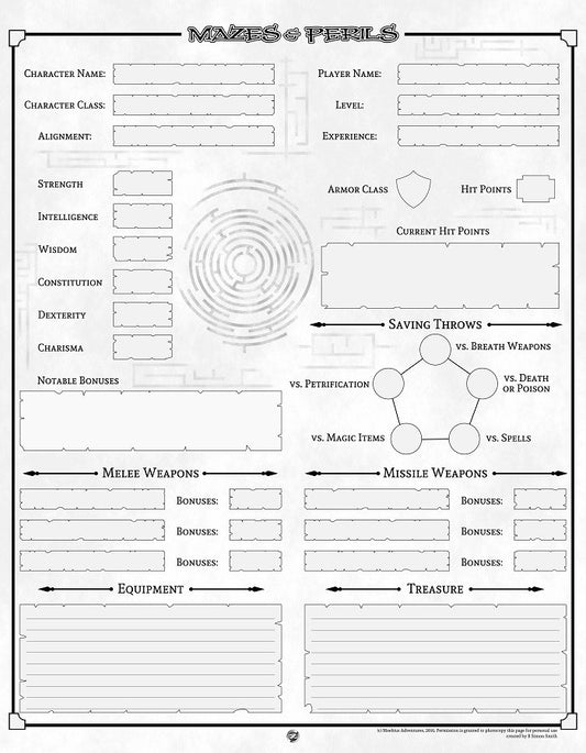 Mazes & Perils: Character Sheet