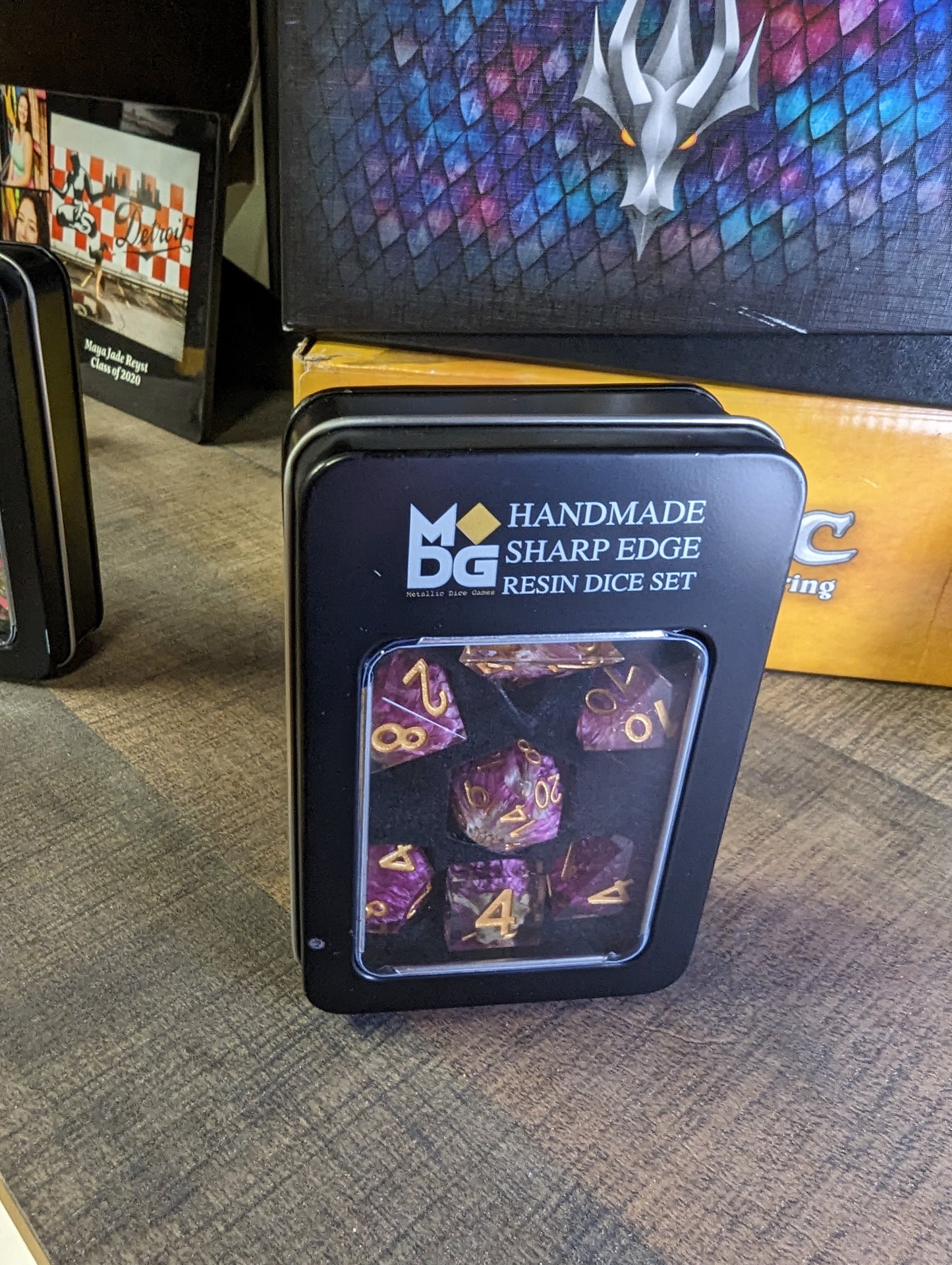 Handmade Sharp Edge Resin Dice Set: Thousand Day Red (7-Piece Polyhedral)