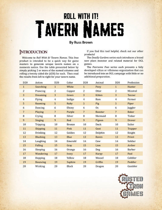 Roll With It! Tavern Names