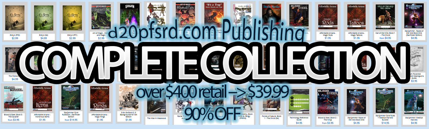 Promotional banner for d20pfsrd.com Publishing Complete Collection with discounted prices.
