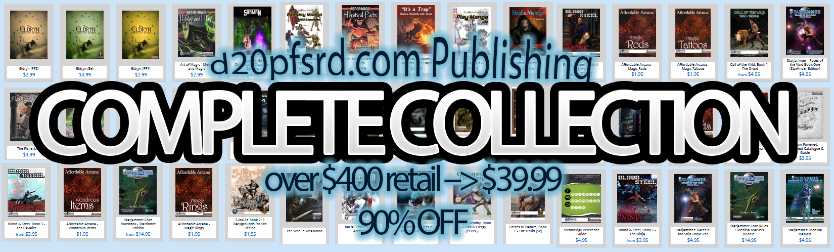 Promotional banner for d20pfsrd.com Publishing Complete Collection with discounted prices.