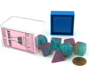 Chessex Lab Dice 3: Gemini Polyhedral Gel Green-Pink/blue 7-Die Set