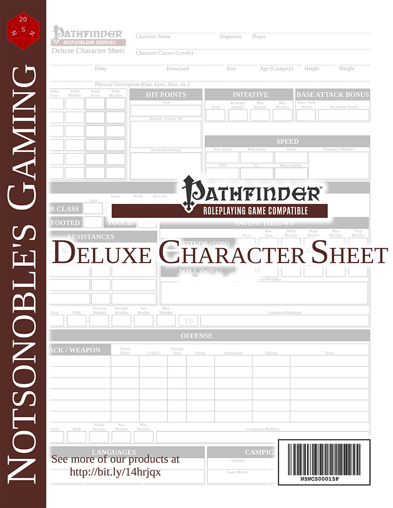 Deluxe Pathfinder Character Sheet | Form-Fillable PDF – Open Gaming Store
